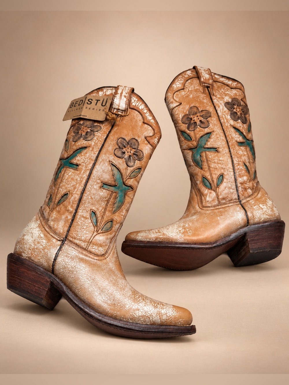 BED|STÜ Valencia Cowboy Boots Floral Dove Western Size 8.5 BNWT Rare $695